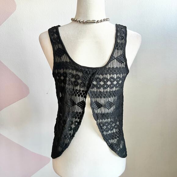 Black Lace Mesh Tank Top, Goth Whimsigoth Grunge Indie Sleaze Small - Picture 3 of 6